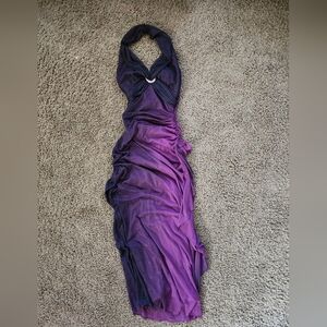 Betsy & Adam Purple Ruched Halter Bodycon Dress